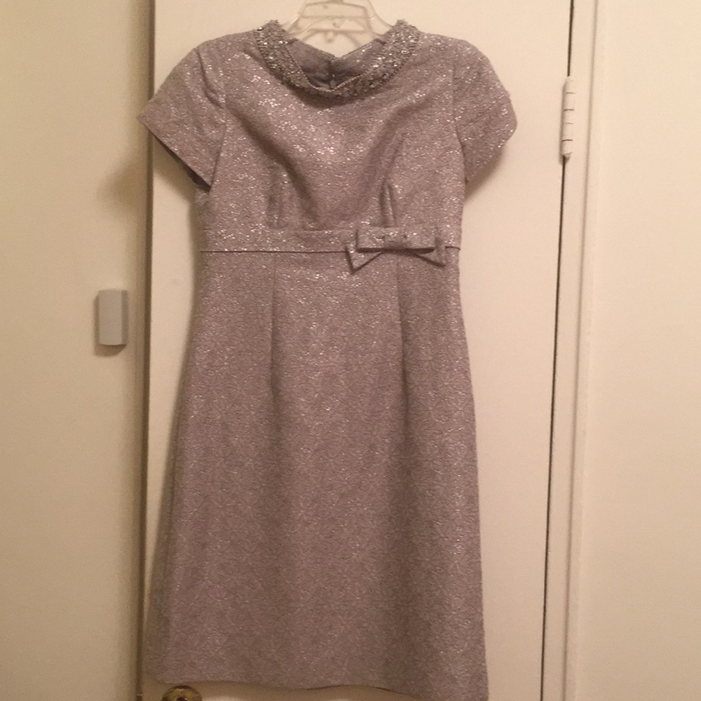 Ricki freeman Teri Jon silver short sleeve dress wedding guest